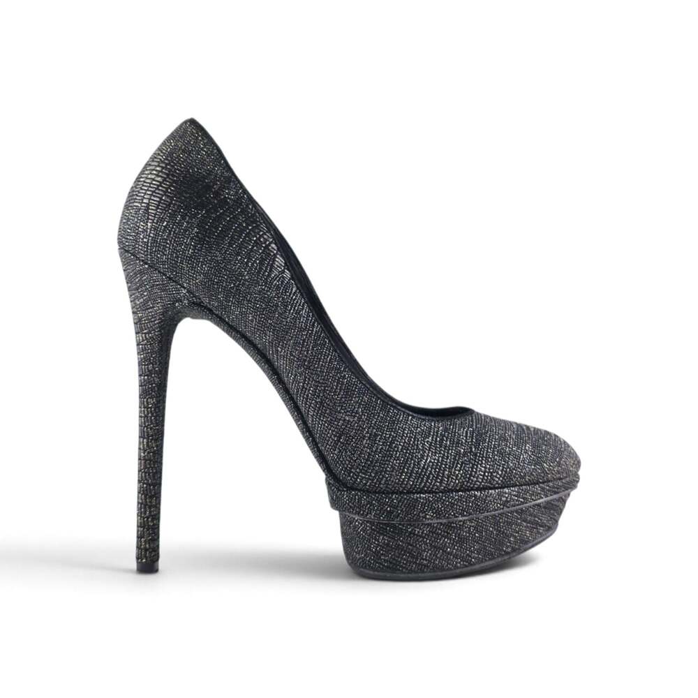 B Brian Atwood 'Fontanne' Black and Gold Metallic Textured Platform Pumps